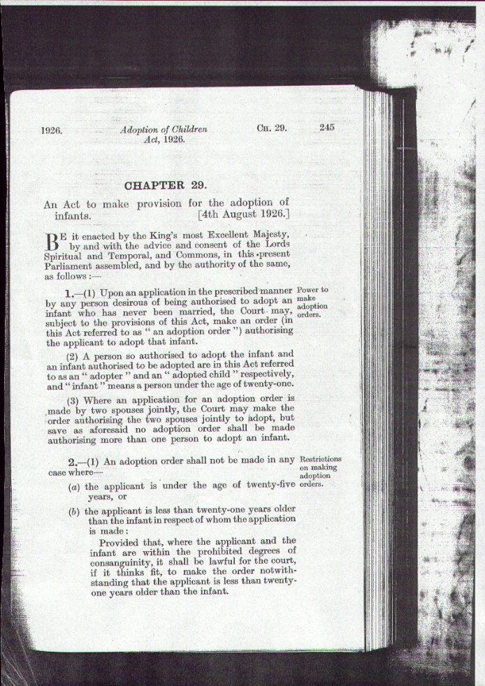 The 1926 Adoption Act - click here for the main Index page
