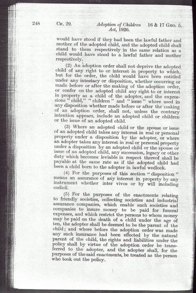 The 1926 Adoption Act - click here for the main Index page