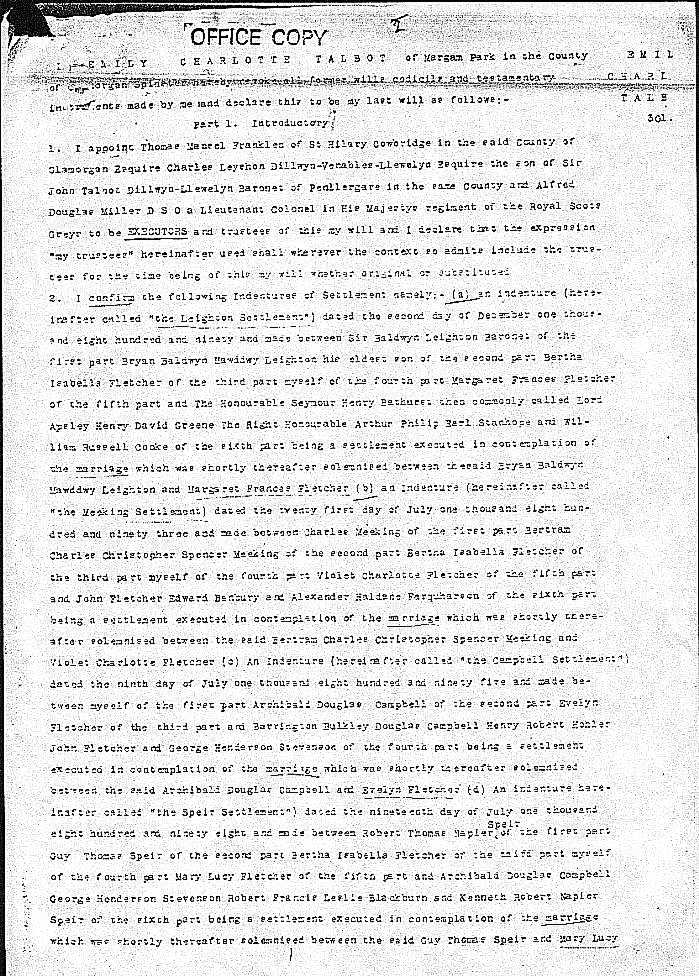 the first page of the Emily Charlotte Talbot Trust