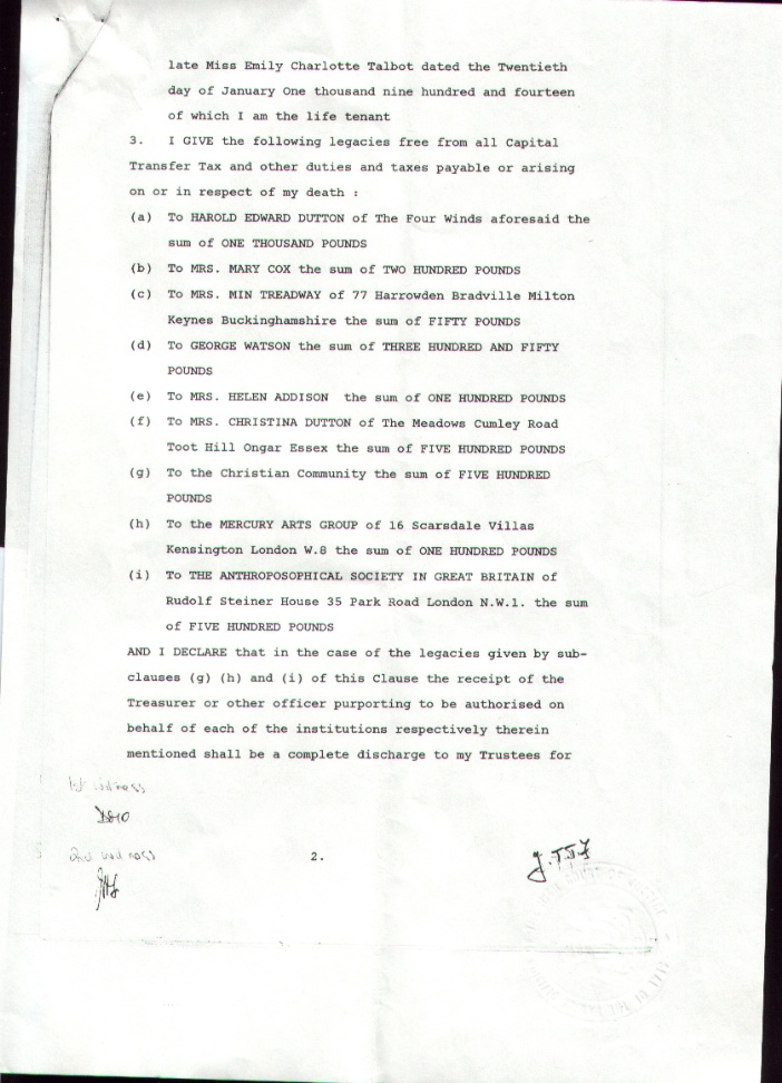 The Will of John Theodore Talbot Fletcher - page 2