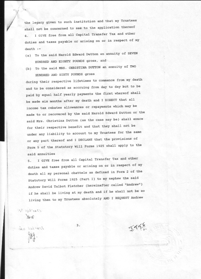 The Will of John Theodore Talbot Fletcher - page 3