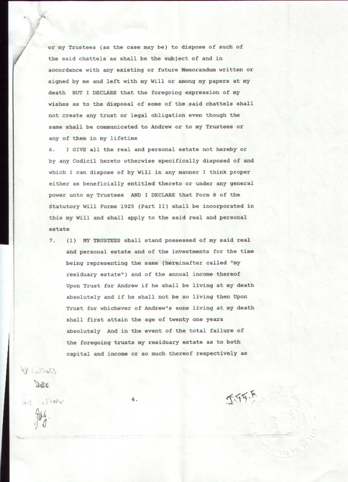 The Will of John Theodore Talbot Fletcher - page 4