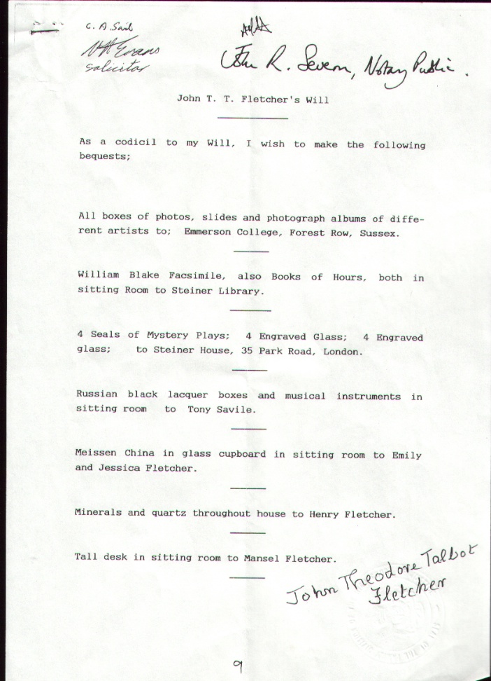 The Will of John Theodore Talbot Fletcher - page 9